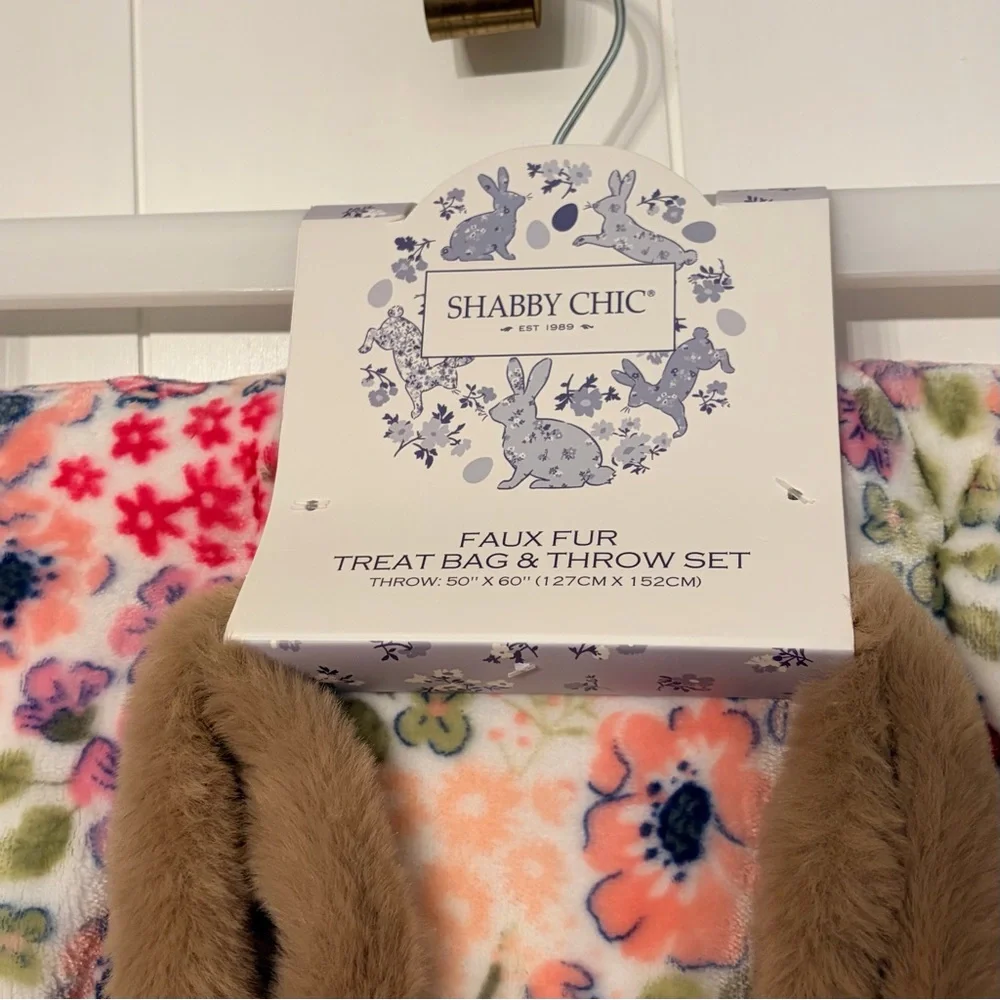 Easter Bunny Plush Bag and Floral Fleece Blanket Throw Gift Set Spring